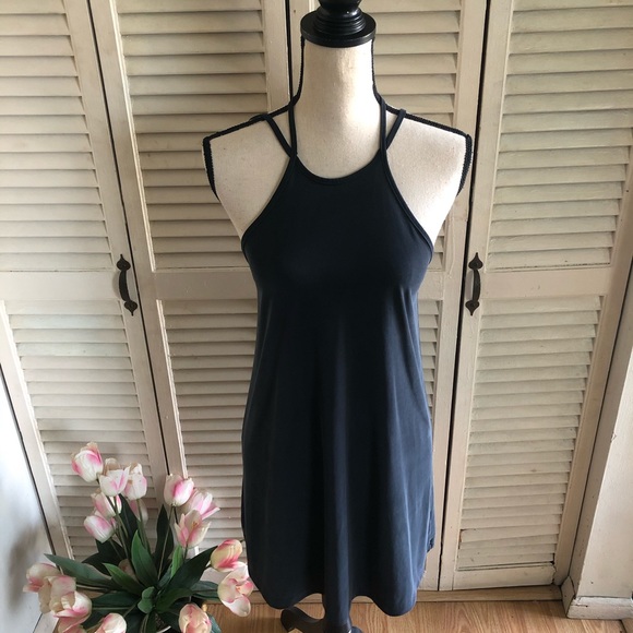 Lulu’s Mini Deep Gray Cross Back Sleeveless Dress - Picture 1 of 7